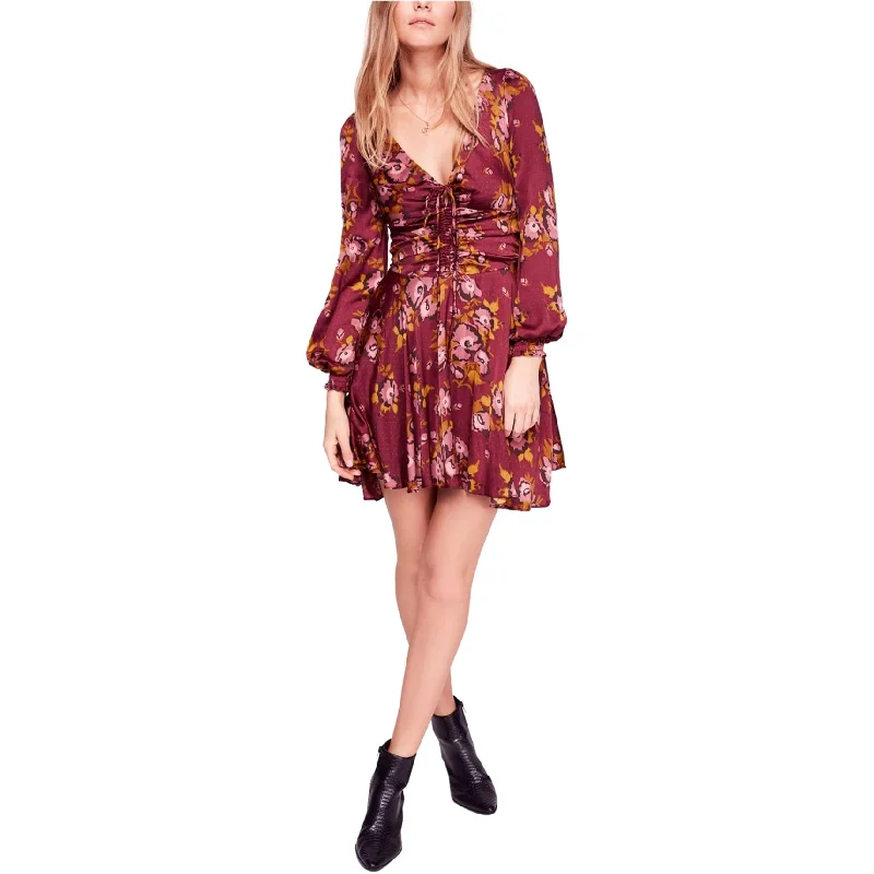 Outlet Clothing Free People Womens Floral Fit & Flare Dress, Purple, 10