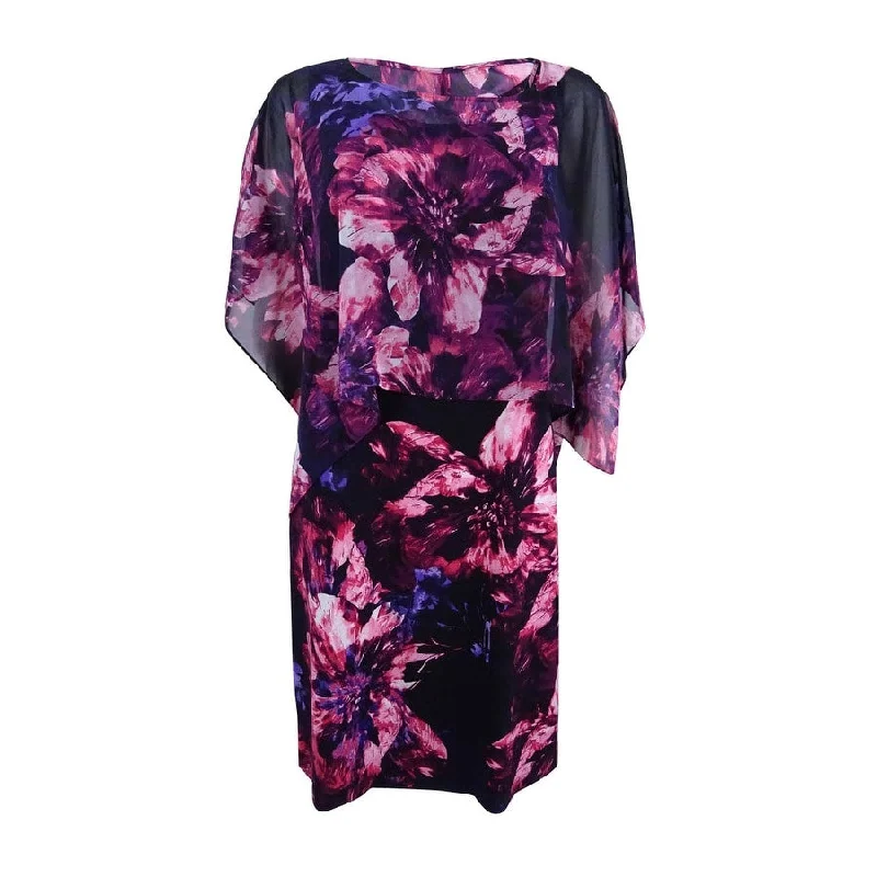 Affordable Fashion Clothing For Women SL Fashions Women's Floral-Print Cape-Overlay Dress