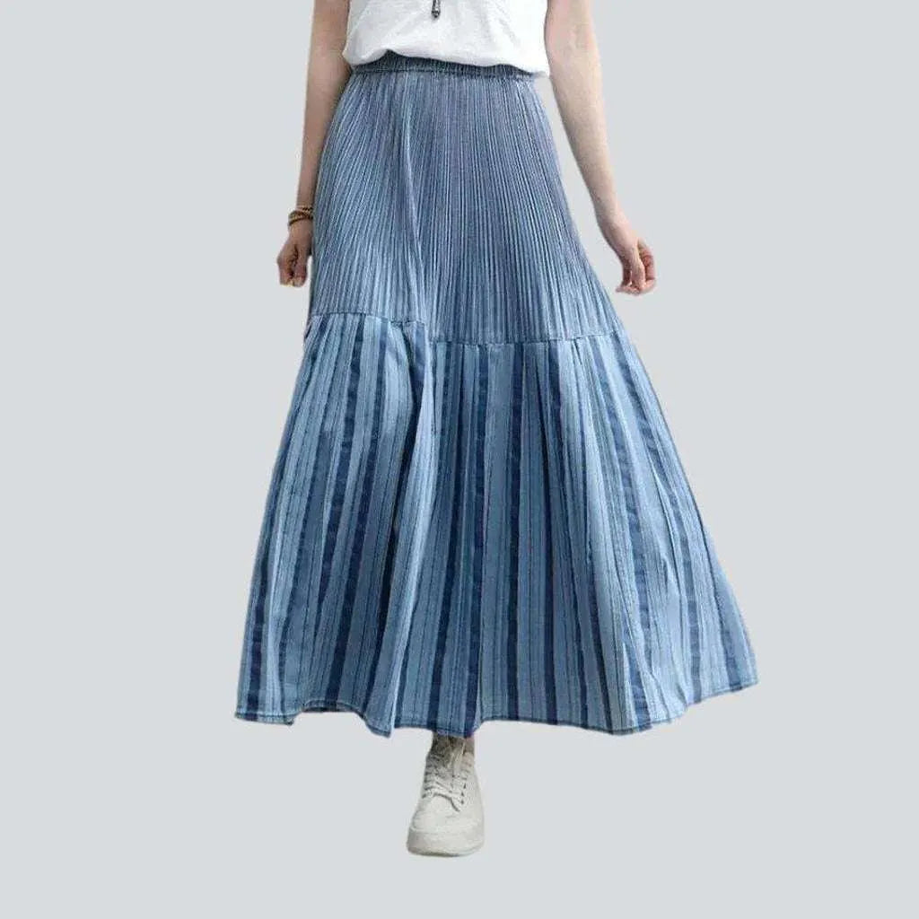 Plus-Size Women's Clothing Pleated light blue denim skirt