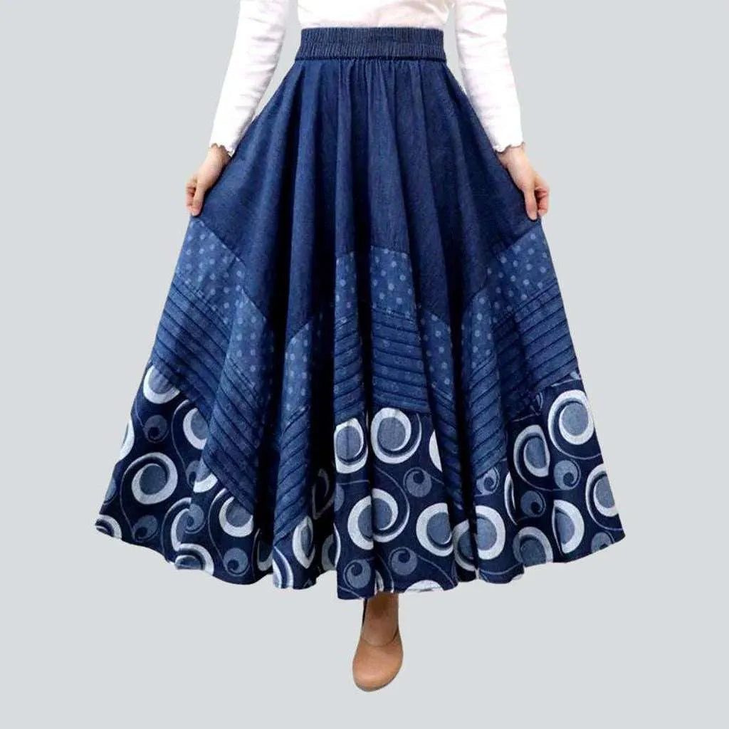 Clothes Of Woman Bohemian dark long denim skirt