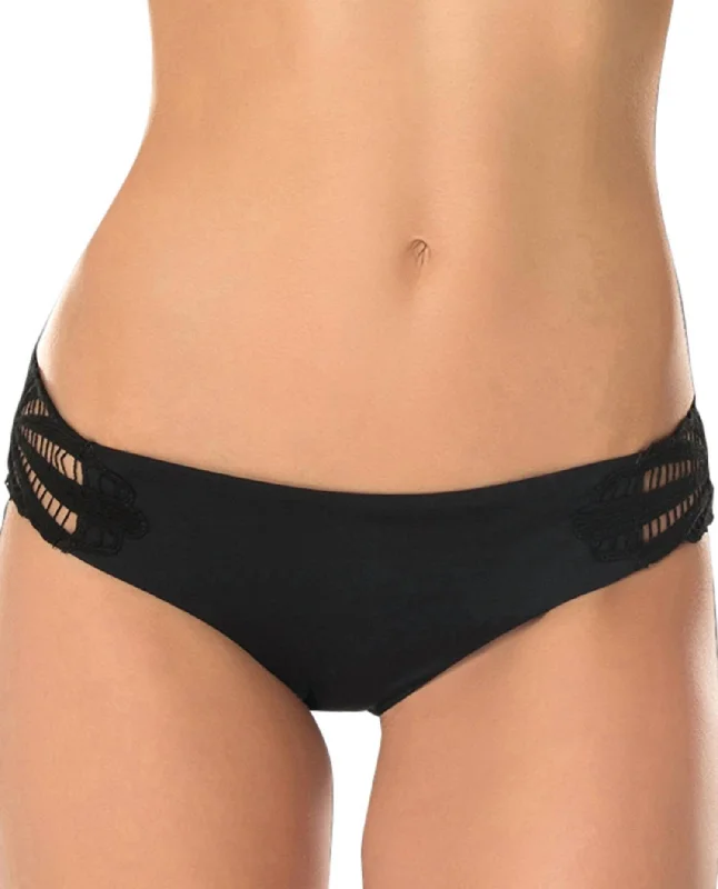 Sale Clearance Women's Sunburst Crochet Tab Side Hipster Bikini Bottom In Black