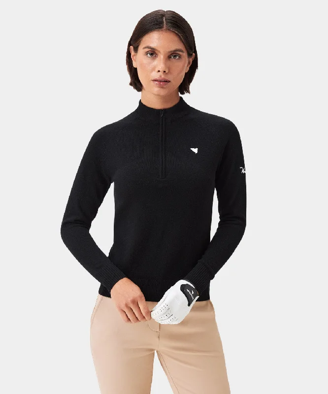 Women's Holiday Outfit Bridge Black Merino Quarter Zip