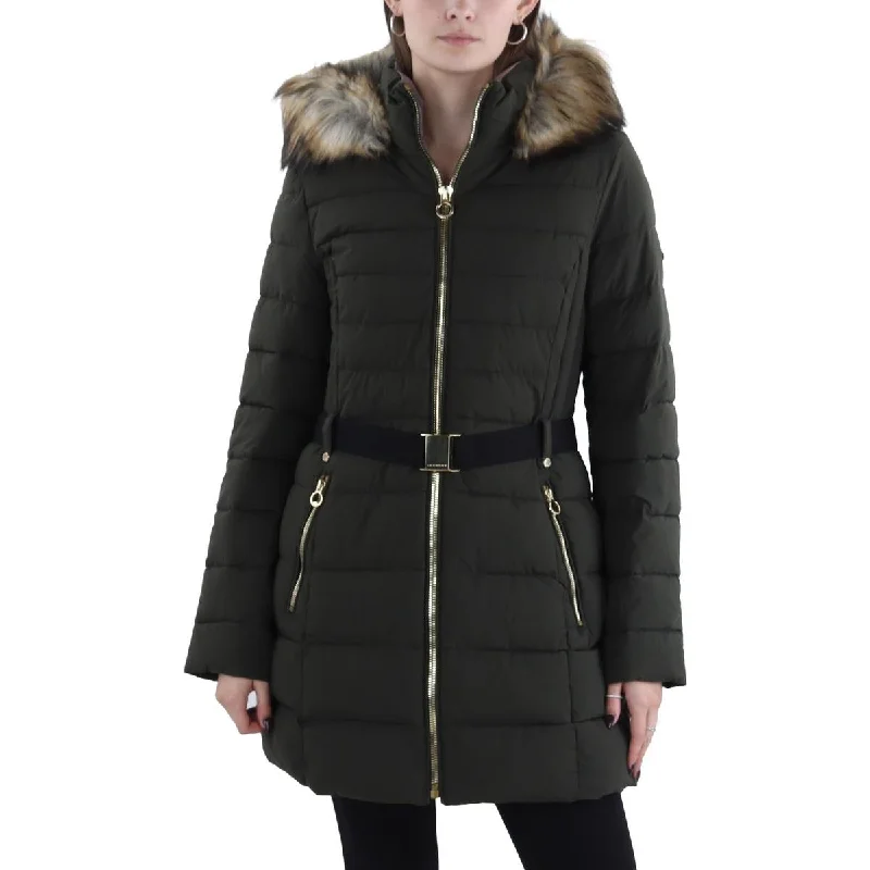 Sustainable Women's Apparel Womens Faux Fur Trim Hooded Puffer Jacket