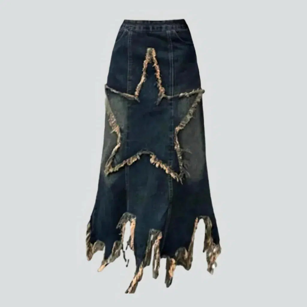 Women's Clothes Distressed star-patch denim skirt