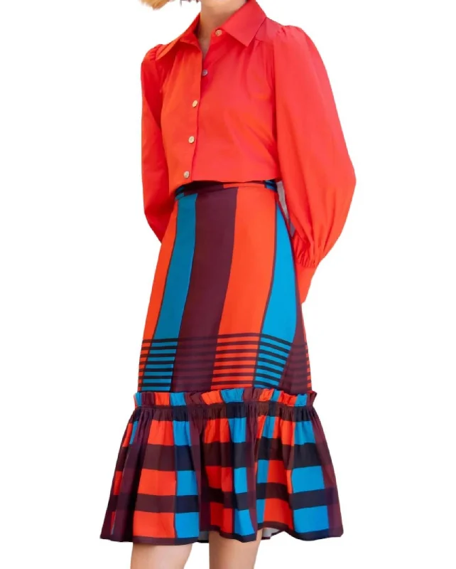 Women's Loungewear Clothes Flounced Midi Skirt In Multi-Colored