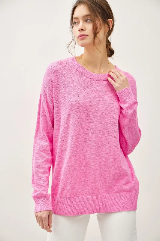 Clothes For Woman Pink Oversized Slub Knit Sweater