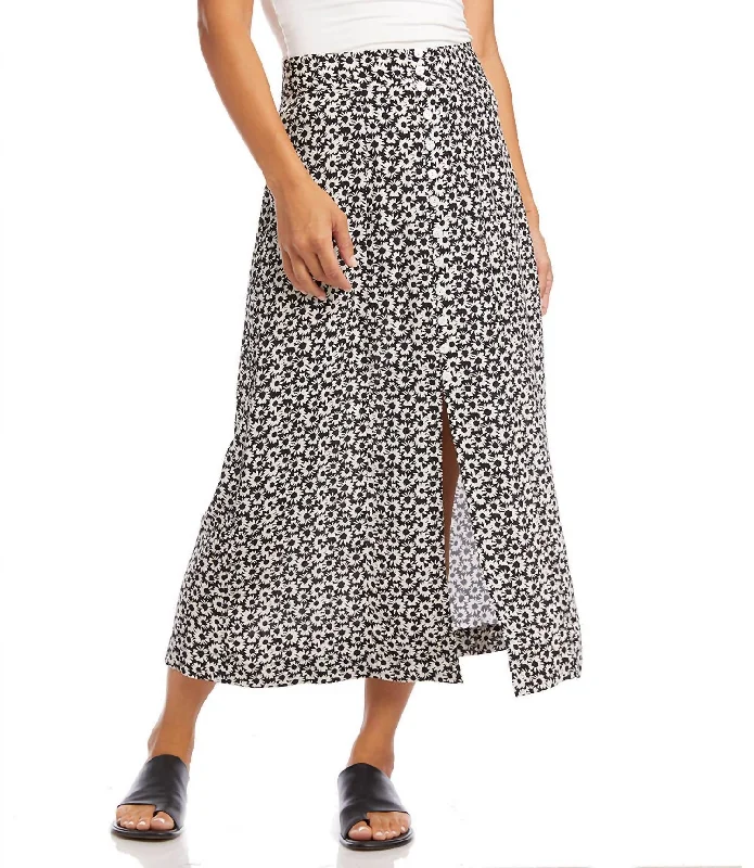 Women's Functional Outfit For Outdoor Activities Button Front Midi Skirt In Black/white