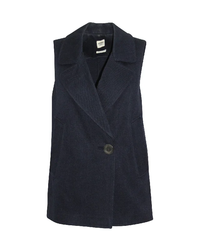 Women's Outfit Hermes Pocketed Vest in Navy Blue Cotton Twill