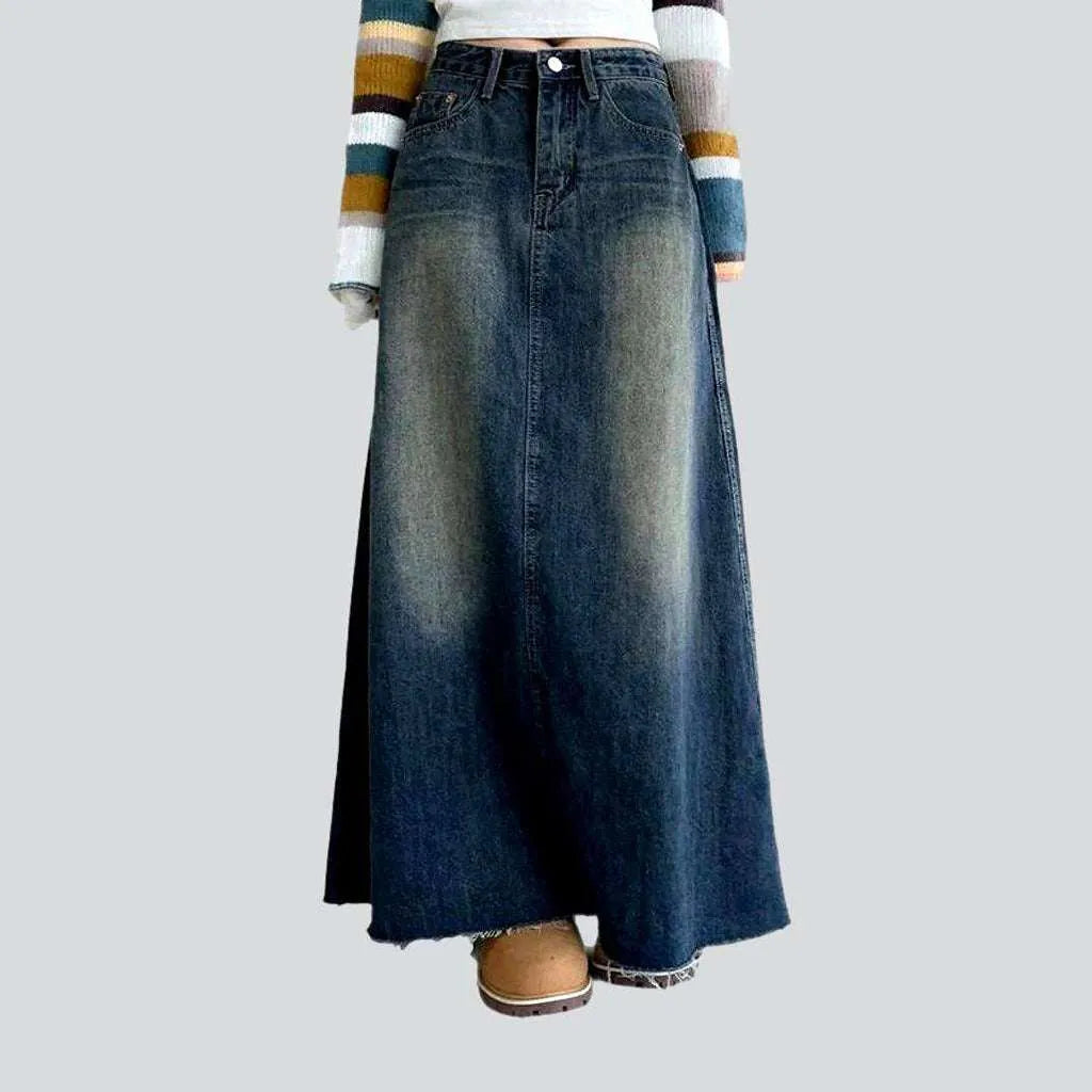 Online Boutiques Best Sanded floor-length denim skirt