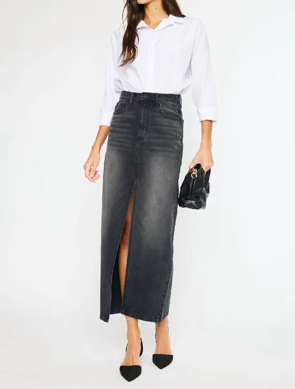 Women's Plus-Size Apparel Denim Maxi Skirt With Front Split In Black