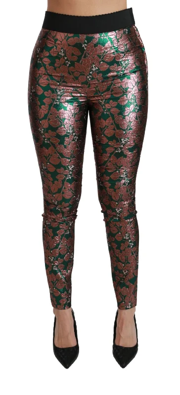 Winter Wardrobe Clearance Dolce & Gabbana Elegant  Leaf Metallic Women's Trousers