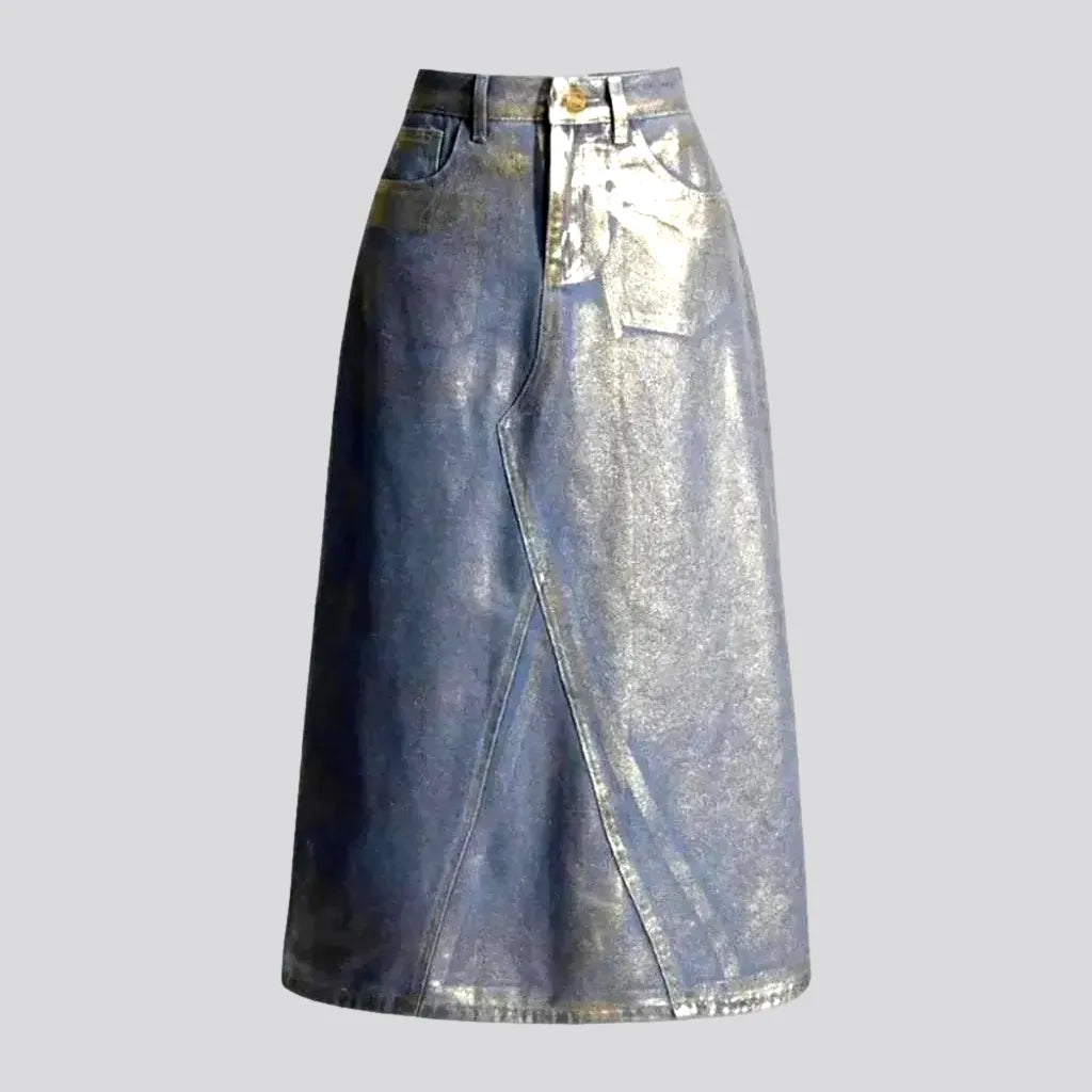 Casual Dresses for Women Maxi a-line waxed metallic jean skirt