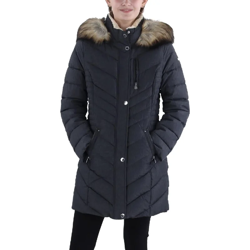 Women's Plus-Size Clothes Womens Faux Fur Trim Hooded Puffer Jacket