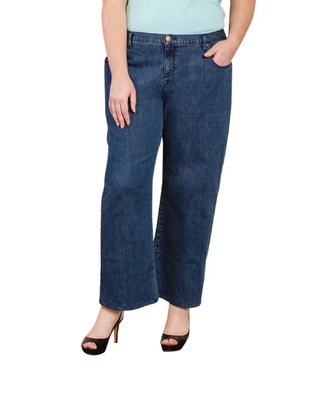 Women's Evening Clothing Plus Size Five Pocket Wide Leg Jeans In Blue Denim