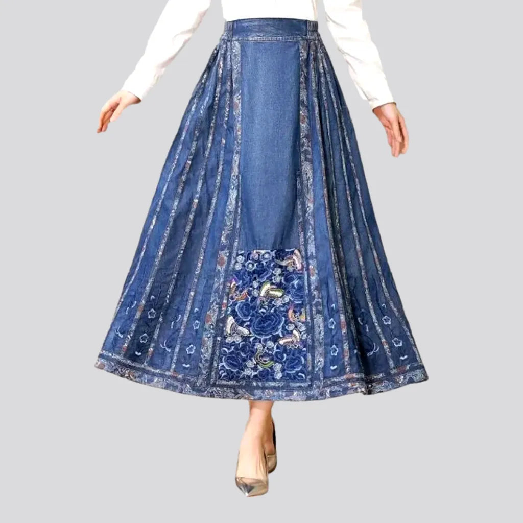 Weekend Sale Embroidered boho denim skirt