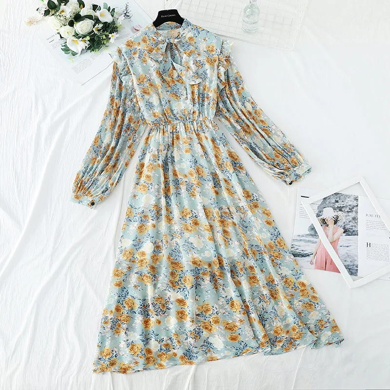 Sale Clothes Online The new female Floral Chiffon dress is slim at the waist  4545