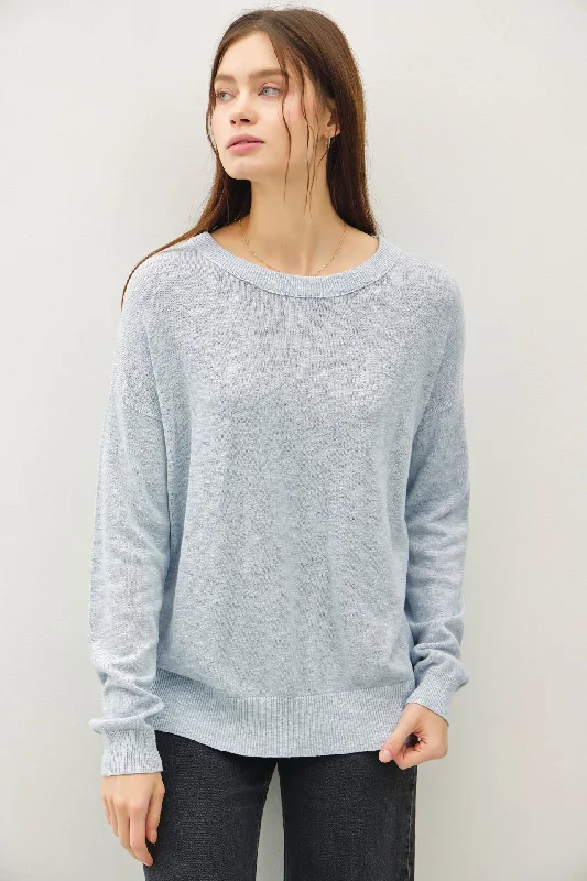 Plus Size Women Wear Light Blue Oversized Slub Knit Sweater