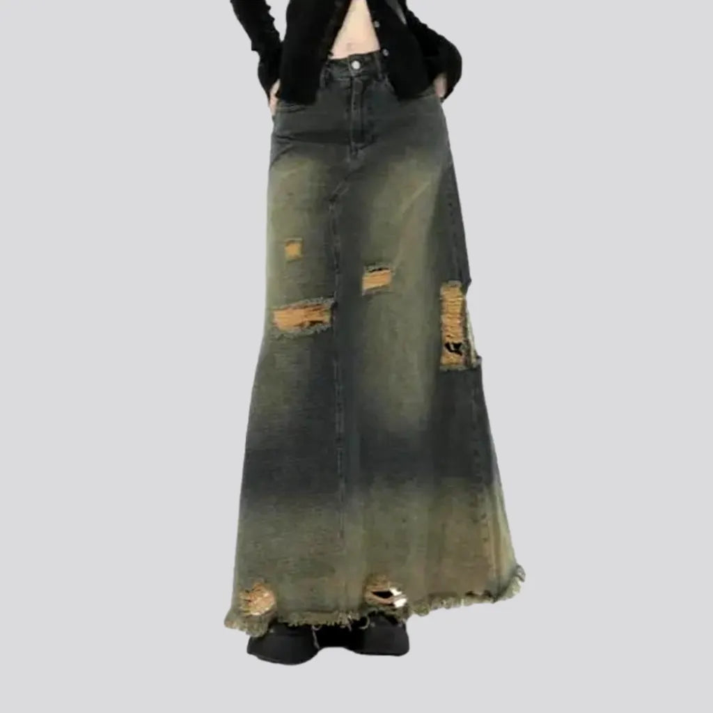 Women's Clothing For Outdoor Events Y2k sanded denim skirt
 for women