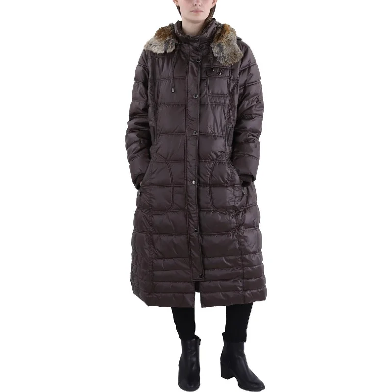 Women's Stylish Professional Apparel Plus Womens Faux Fur Trim Hooded Quilted Coat