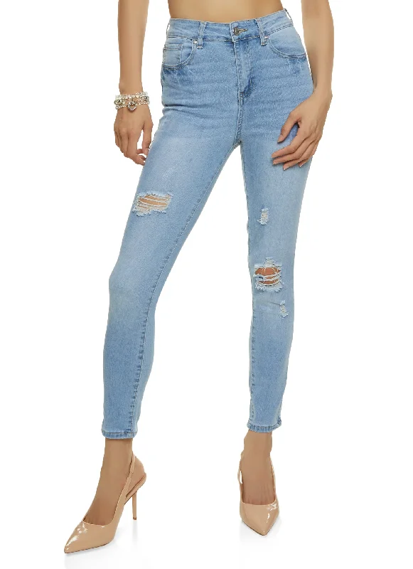 Women's Clothing For Casual Outings WAX Stretch Distressed High Rise Jeans