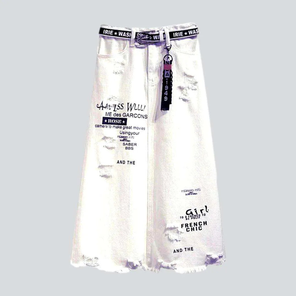 Holiday Special Offers Inscription print white denim skirt