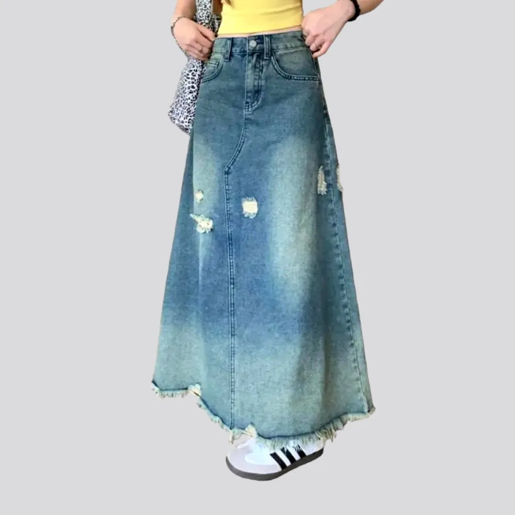 Stylish Outerwear Clothes For Women Vintage distressed jean skirt for women