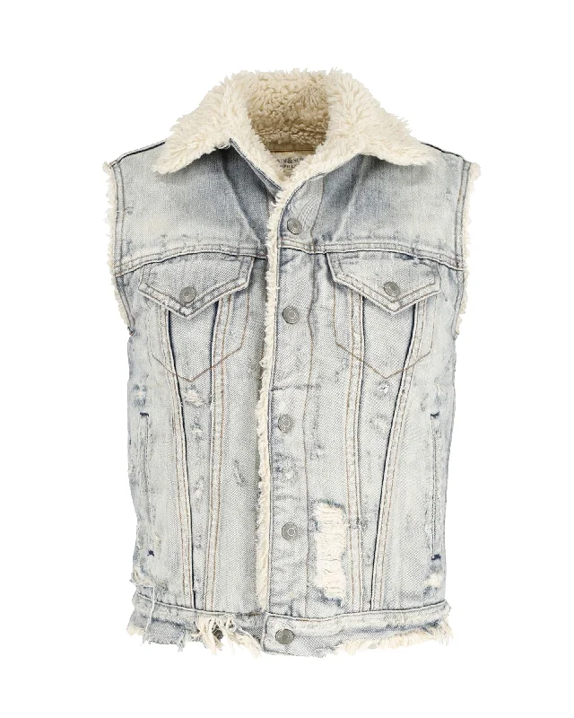 Stylish Loungewear for Women Ralph Lauren Distressed Vest in Light Blue Cotton Denim