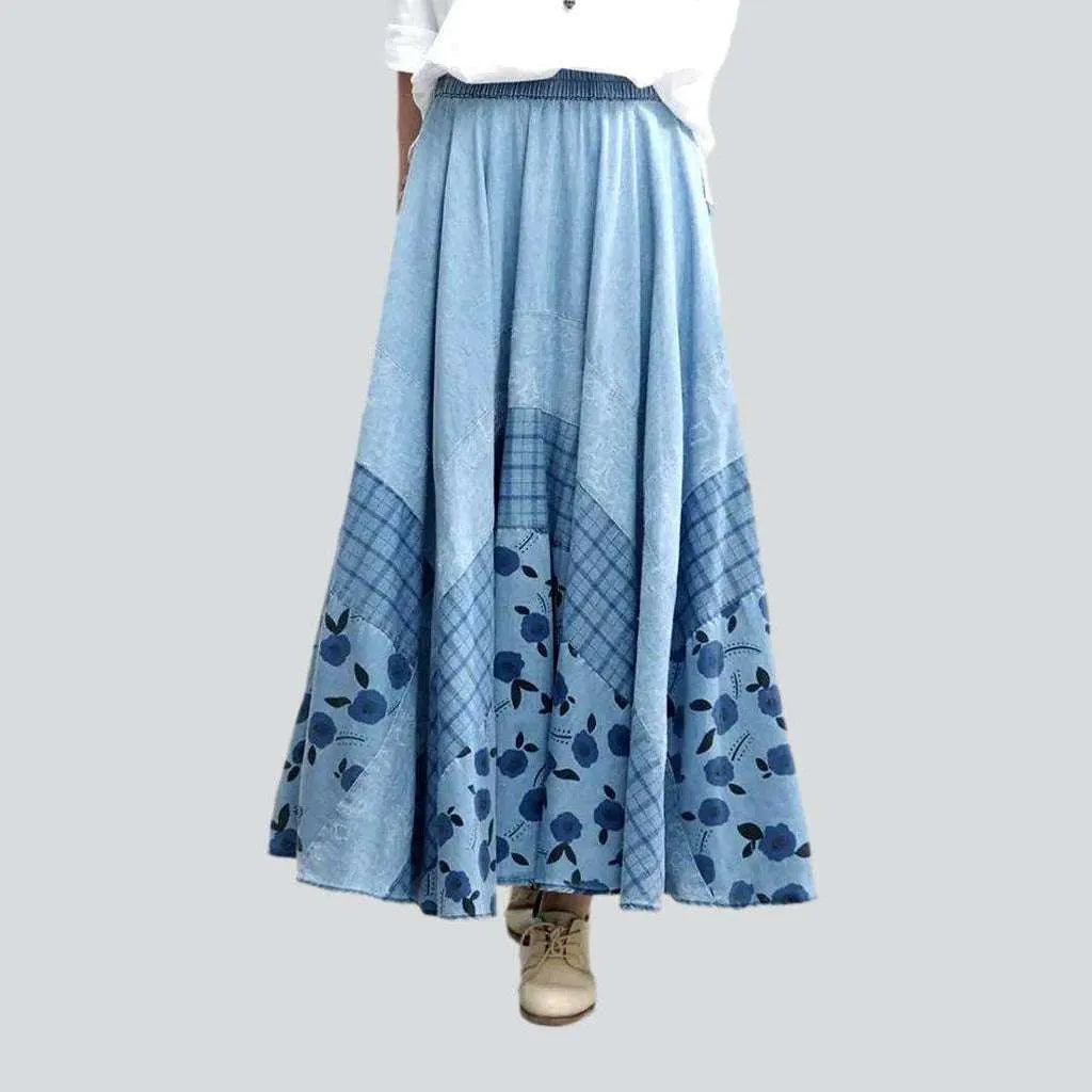 Fashionable Women's Clothes Bohemian light blue denim skirt