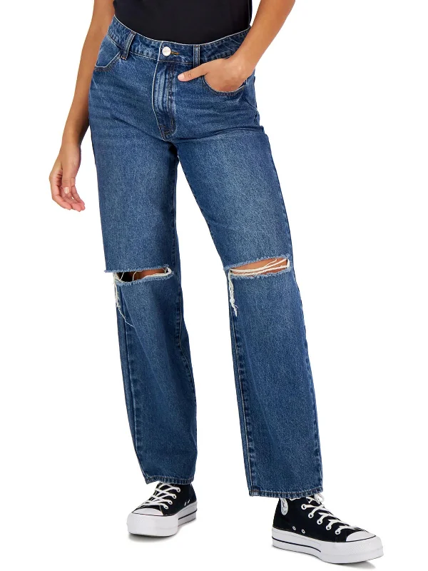 Women's Formal Clothes Womens Mid Rise Medium Wash Straight Leg Jeans