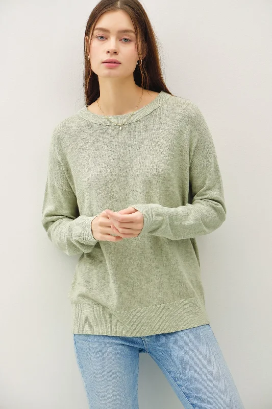 Clothes Woman Light Olive Oversized Slub Knit Sweater