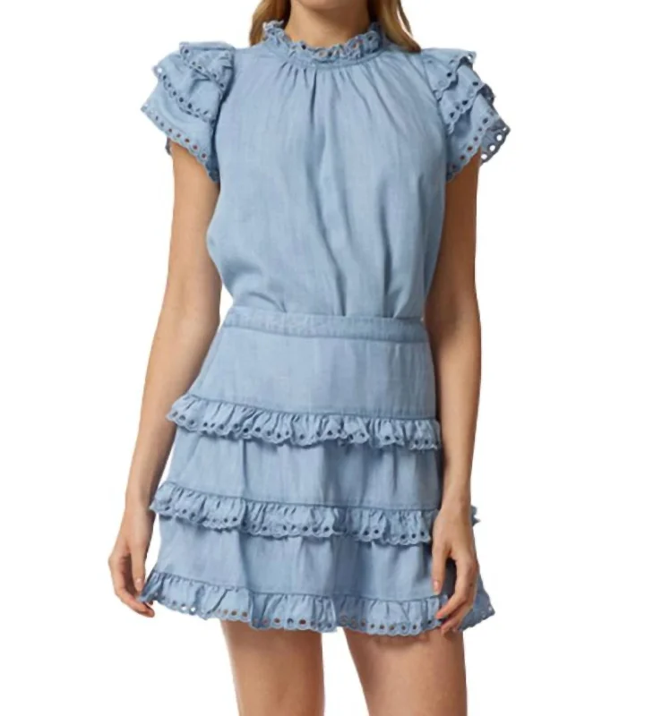 Women's Trendy Clothes Eyelet Trimmed Tiered Mini Skirt In Denim