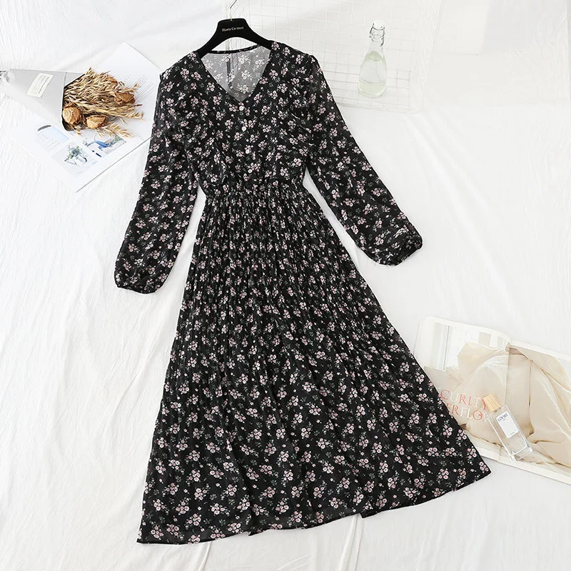 Women's Transitional Clothes Flounced floral dress with thin ears skirt  4797