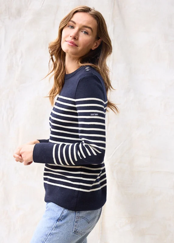 Women's Clothes And Apparel BREGANCON - Breton Striped Sweater with Jacquard Elbow Patch for Women (NAVY / IVORY)