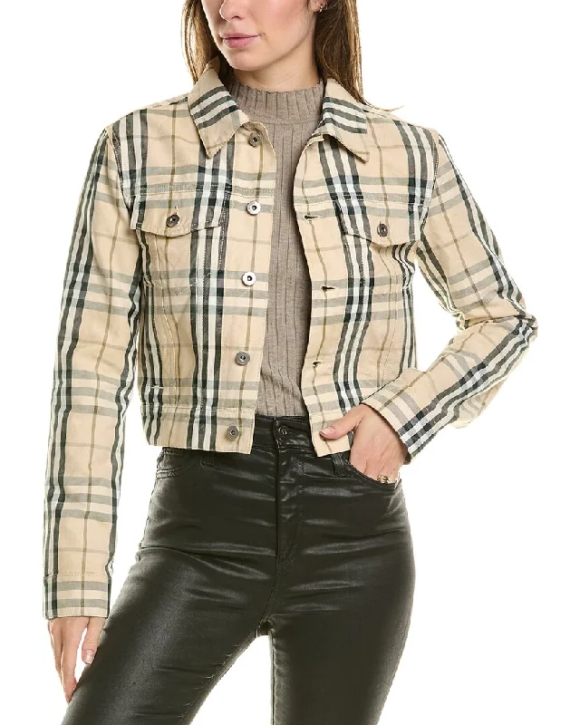 Modern Women's Apparel Burberry Cropped Check Denim Jacket