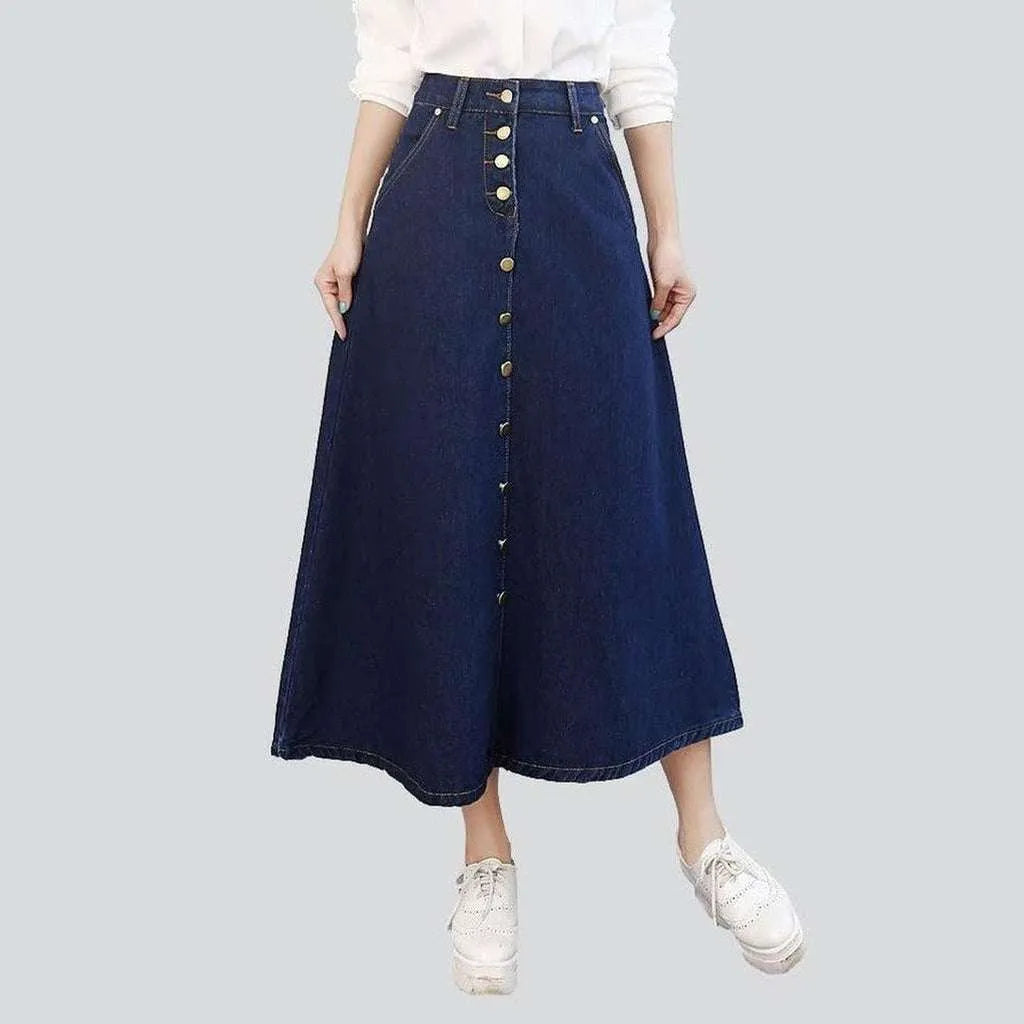 Women's Outerwear Clothing Long a-line buttoned denim skirt