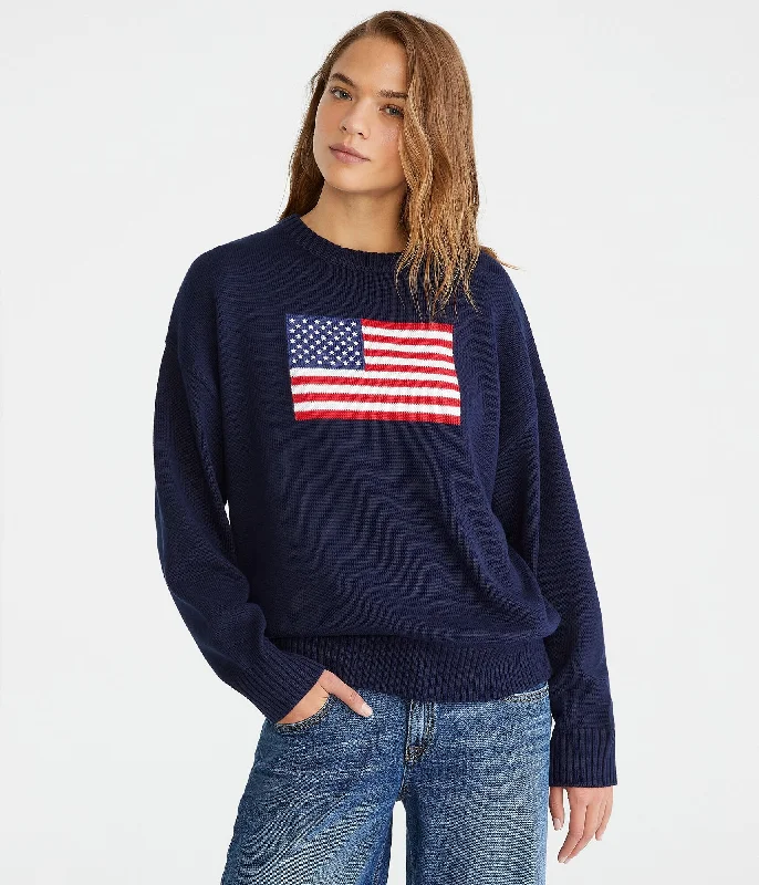 Weekend Sale Aeropostale American Flag Oversized Crew Sweater