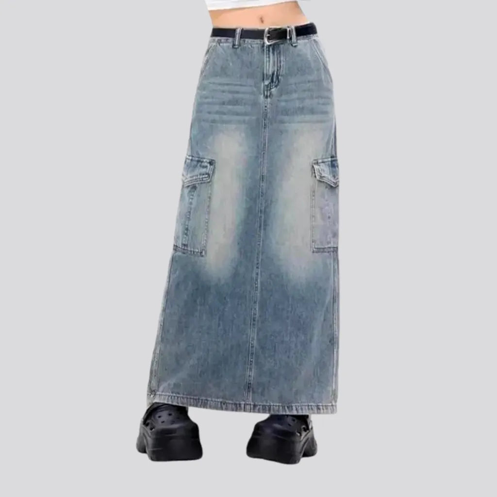 Fashion-forward Women's Wear High-rise faded wash jean skirt