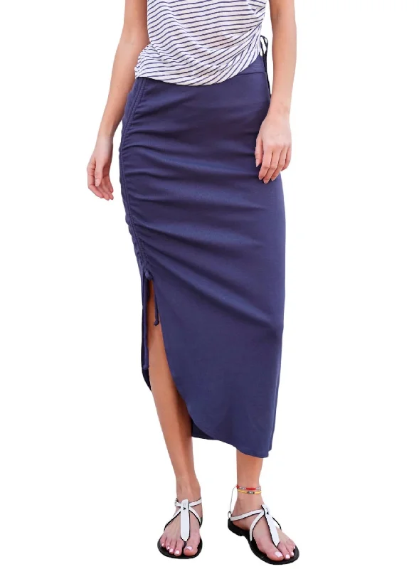 Formal Clothing For Women Shirred Midi Skirt In Deep Sea Navy