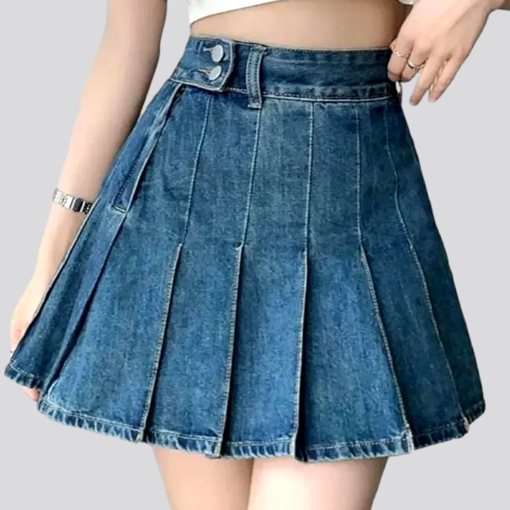 End of Season Sale Medium-wash pleated jean skort