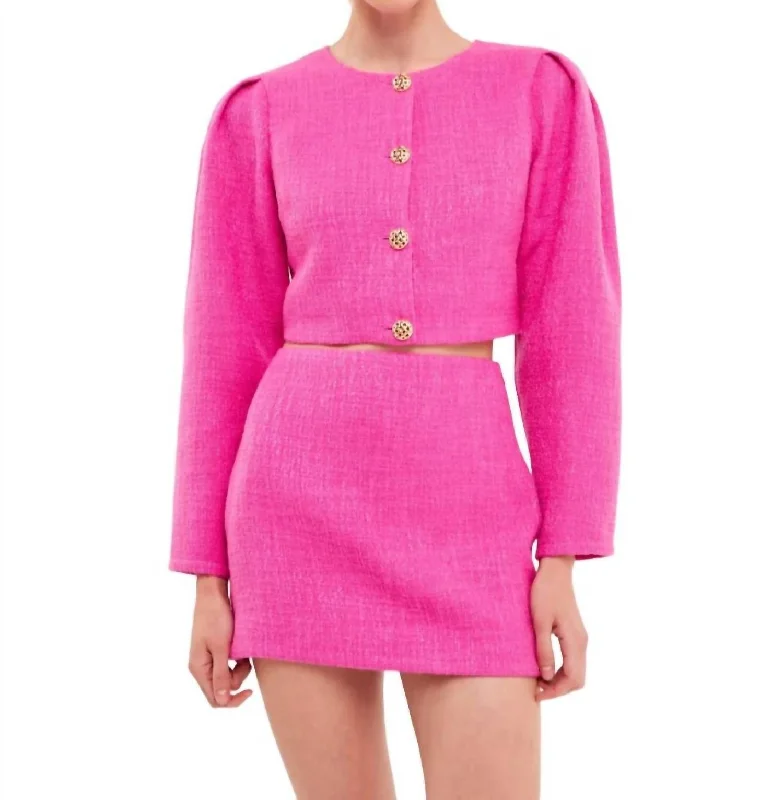 Casual Chic Women's Clothes Tweed Mini Skirt In Hot Pink