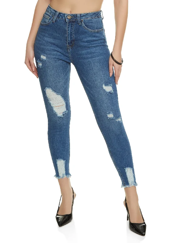 Tailored Clothing For Women WAX Distressed Frayed Hem Skinny Jeans