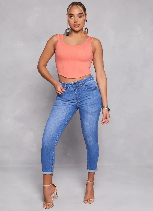 Casual Chic Women's Clothes WAX High Waist Rolled Cuff Denim Jeans