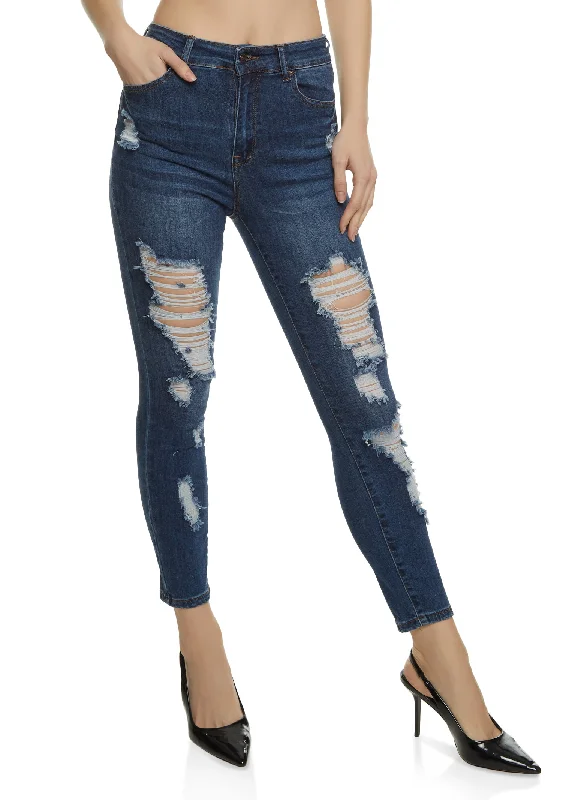 Luxury Women's Clothing WAX High Rise Distressed Skinny Jeans