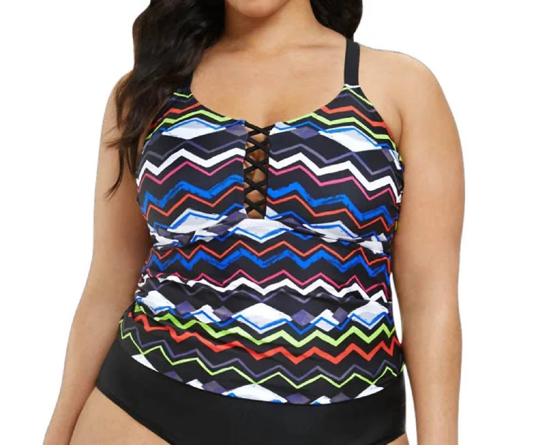 Affordable Women's Clothing Plus Maria Strappy Back Tankini Top In Black