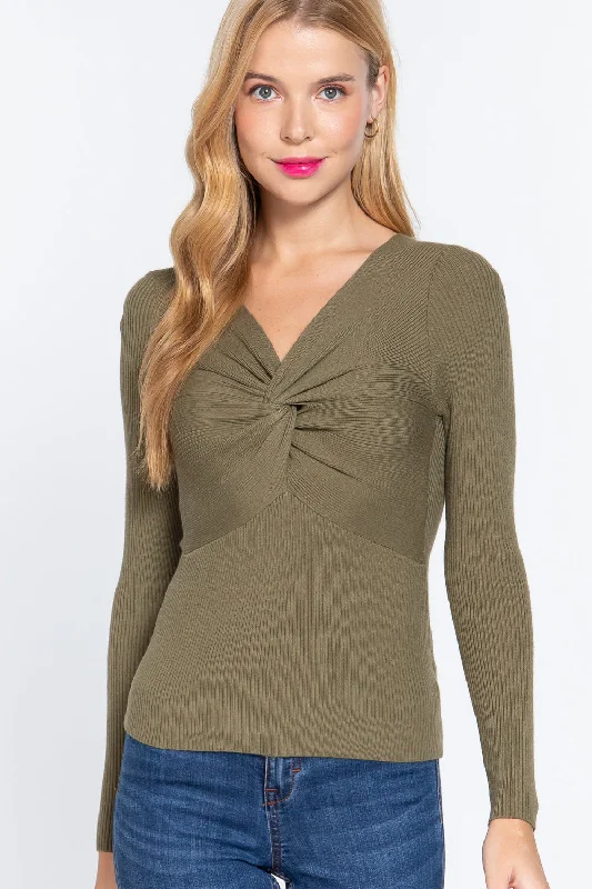 Women's Comfortable Clothes For Weekends Long Slv V-neck Knotted Sweater