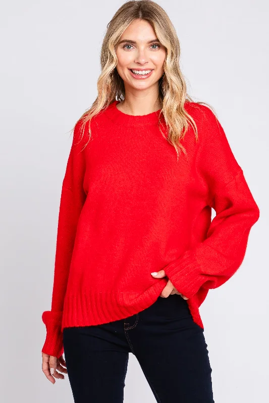 Trendy Women's Apparel Red Ribbed Cuff Sweater