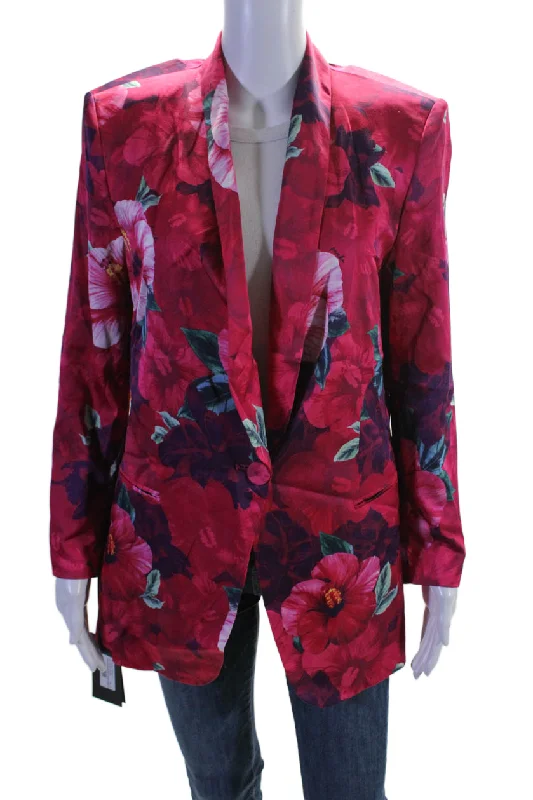 Women's Stylish Casual Garments Pinko Womens Floral Collared Long Sleeve Button Up Blazer Jacket Pink