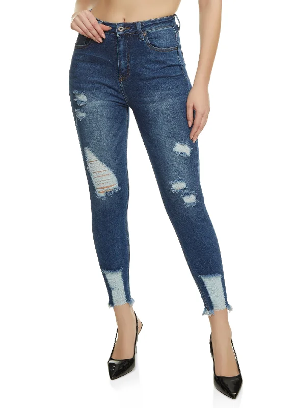 Women's Urban Clothing WAX Distressed Frayed Hem Skinny Jeans