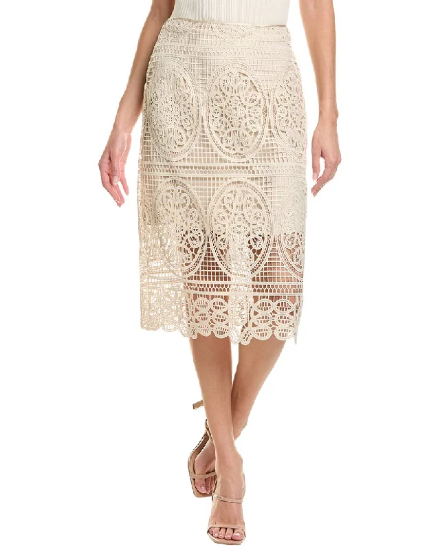 Clothing Woman Elie Tahari Silk-Trim Lace Skirt