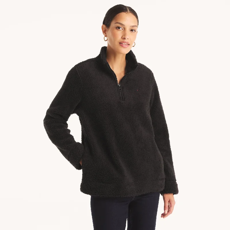 High-Fashion Women's Clothing Nautica Womens Quarter-Zip Faux Shearling Pullover